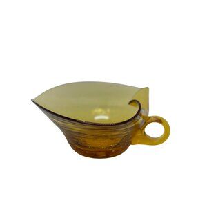 VTG Amber Crackle Glass Handled Bowl 7" Unique Spout Mid-Century Modern 7"x2.25"